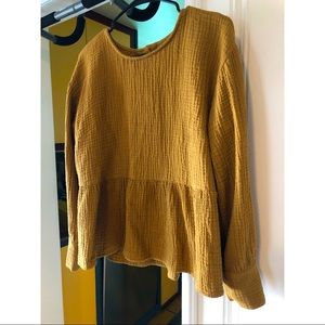 Madewell Gauze Button-Back Peplum Top in Gold